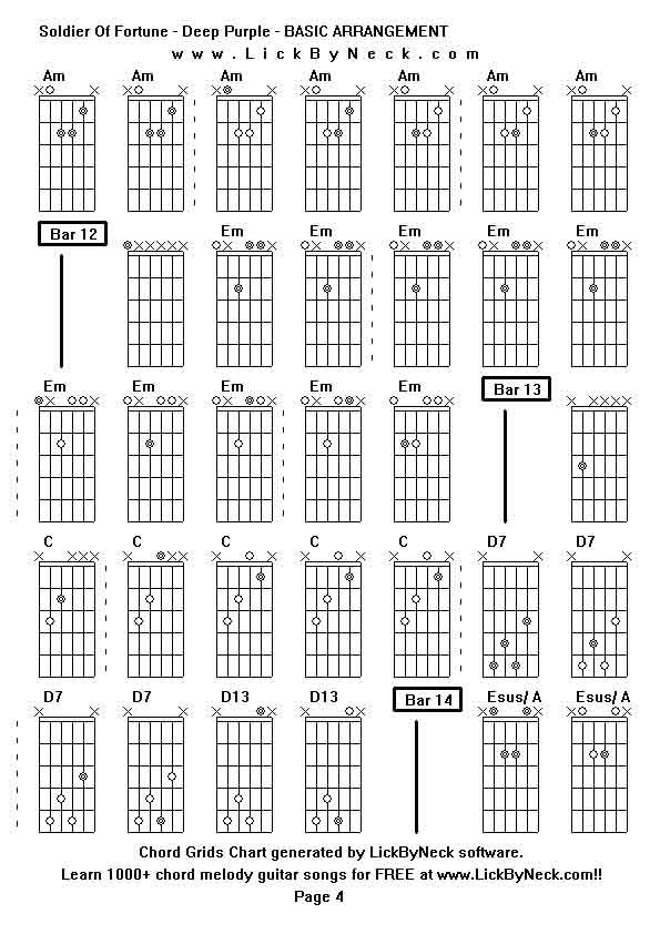 Chord Grids Chart of chord melody fingerstyle guitar song-Soldier Of Fortune - Deep Purple - BASIC ARRANGEMENT,generated by LickByNeck software.